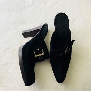 Mules Yves Saint Laurent wood Black Suede Buckle